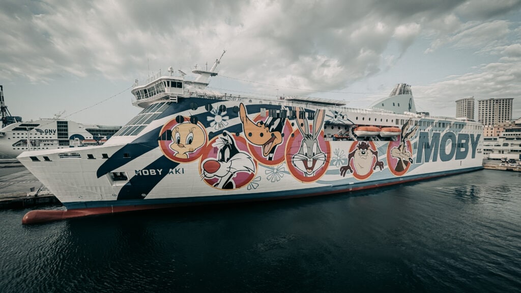 Ferry boat MOBY with colorful Scrambler cartoon characters artwork.